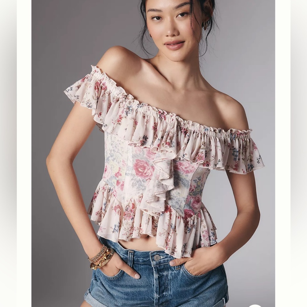 New Anthropologie Floral Off-Shoulder Ruffle Top